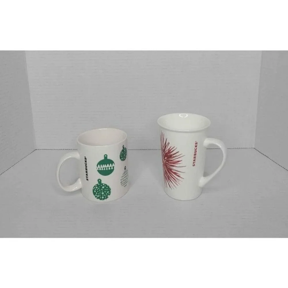 Starbucks Coffee Cups Set of 2 Green Christmas Tree Bells 2016 & Red Sta…
